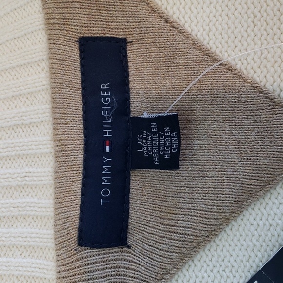 Nwt Tommy Hilfiger Knit Pullover 1/4 Button front long sleeved Cream Size Mens L - Picture 7 of 8